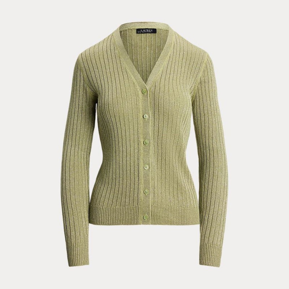 Ralph Lauren Olive-Green Ribbed V-Neck Cardigan-NWOT - Picture 3 of 14
